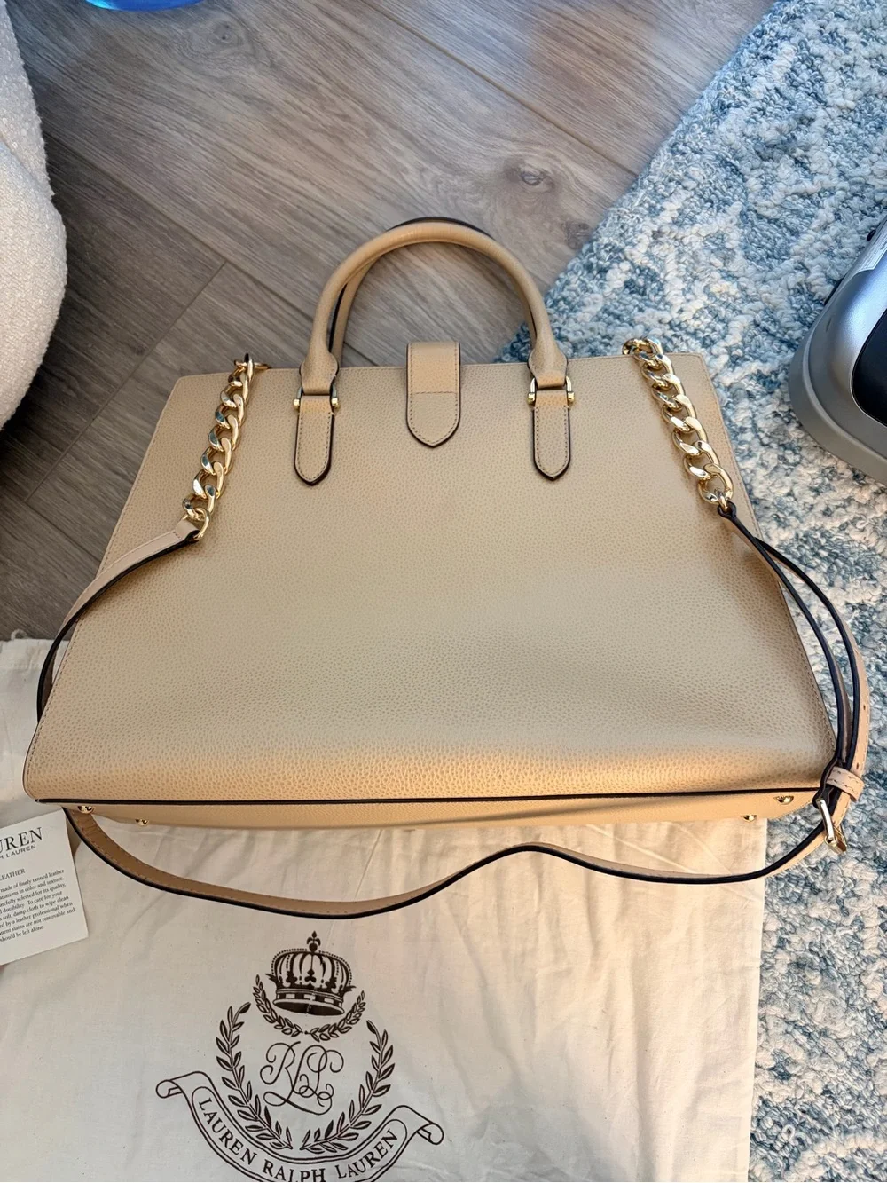 Ralph Lauren Beige Carrington Brigitte Pebbled Leather Bag w/ Dust Bag